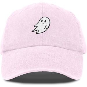 Unisex Washed Pink 100% Cotton Ghost Embroidered Adjustable Buckle Baseball Cap
